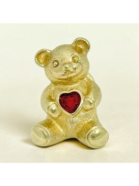 Cute Vintage Gold Tone Avon Tac/Lapel Pin with Red Crystal Heart, Approx. 1 inch